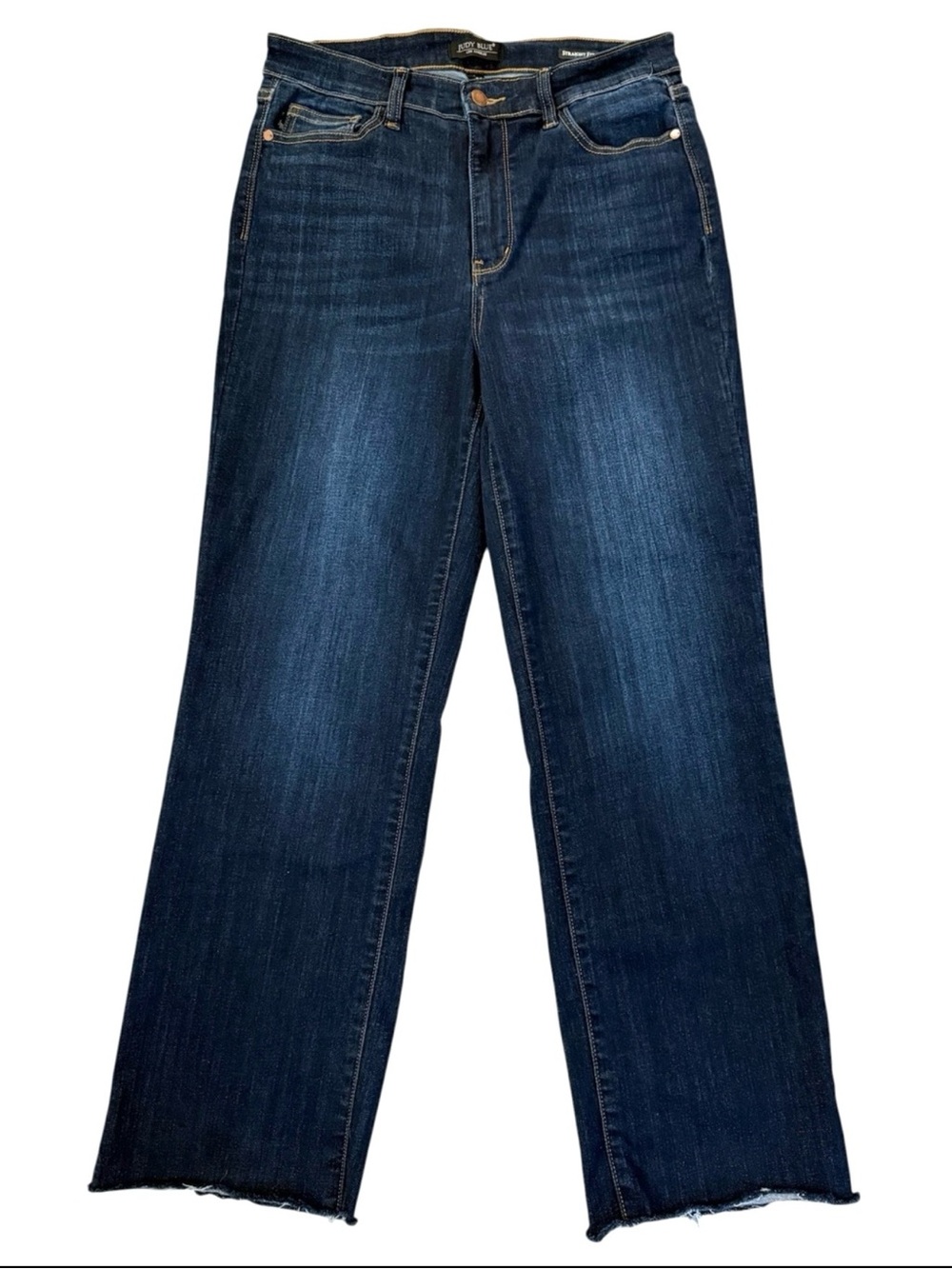 Judy Blue Jeans 11/30 Straight Leg High Rise Dark Wash Stretch Raw Hem